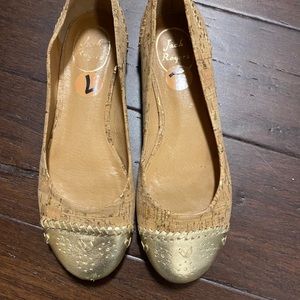 Jack Rogers cork gold toe flats closed toe ballet flats